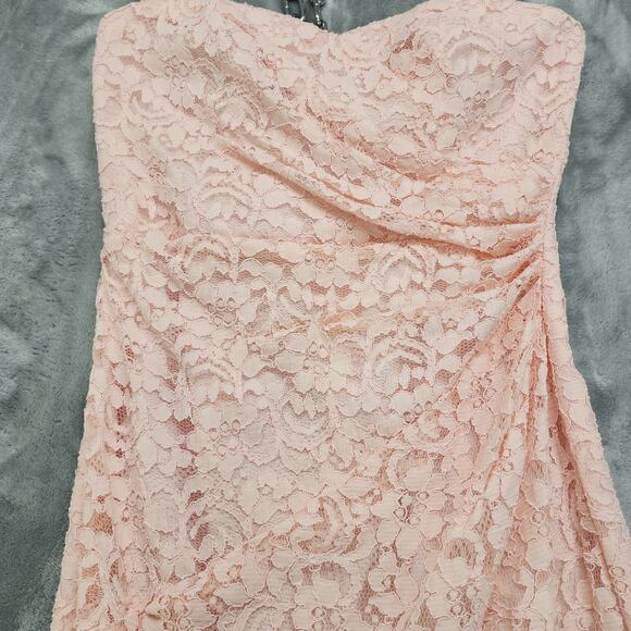David's Bridal Strapless Lace Dress Size 10 Pink Sweetheart Neckline Formal - Picture 2 of 11